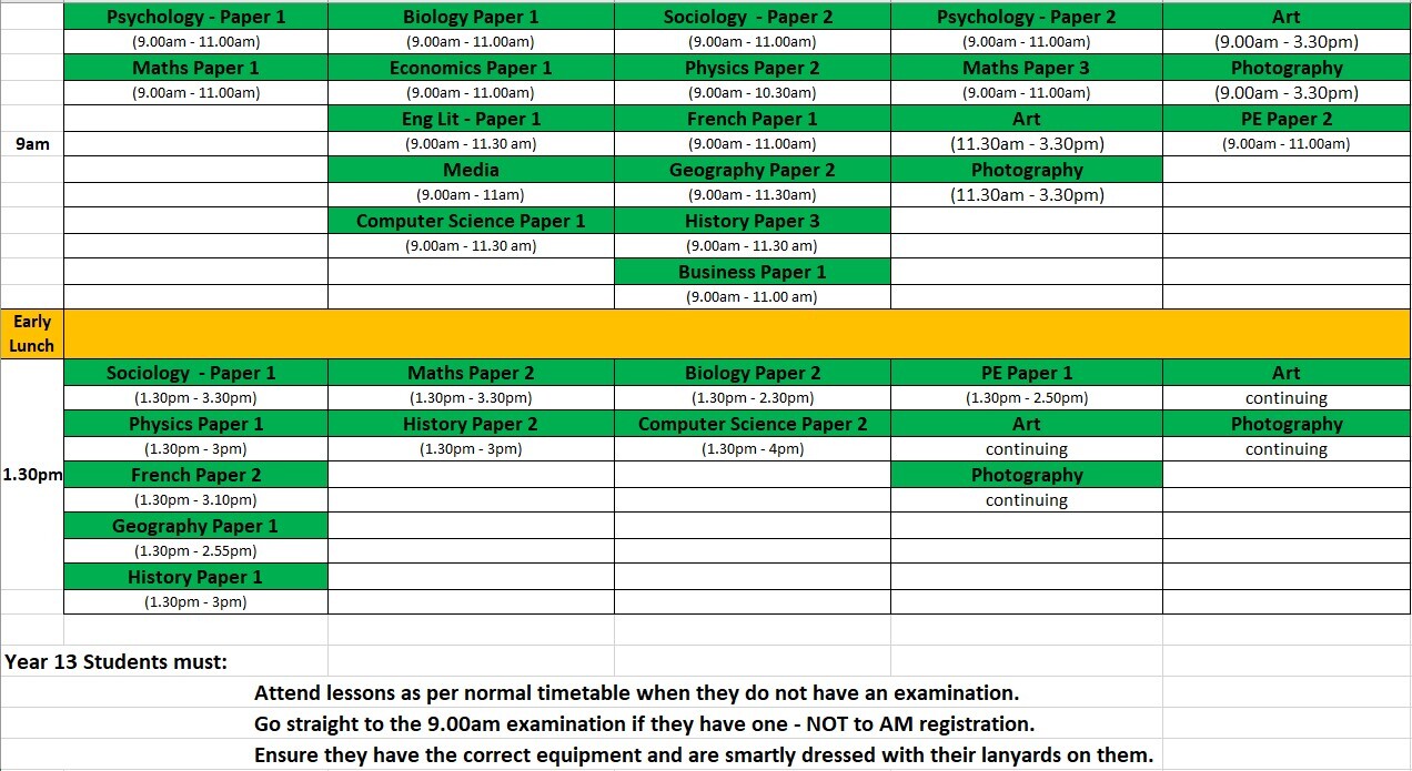 Y13 Exam TT Oct23